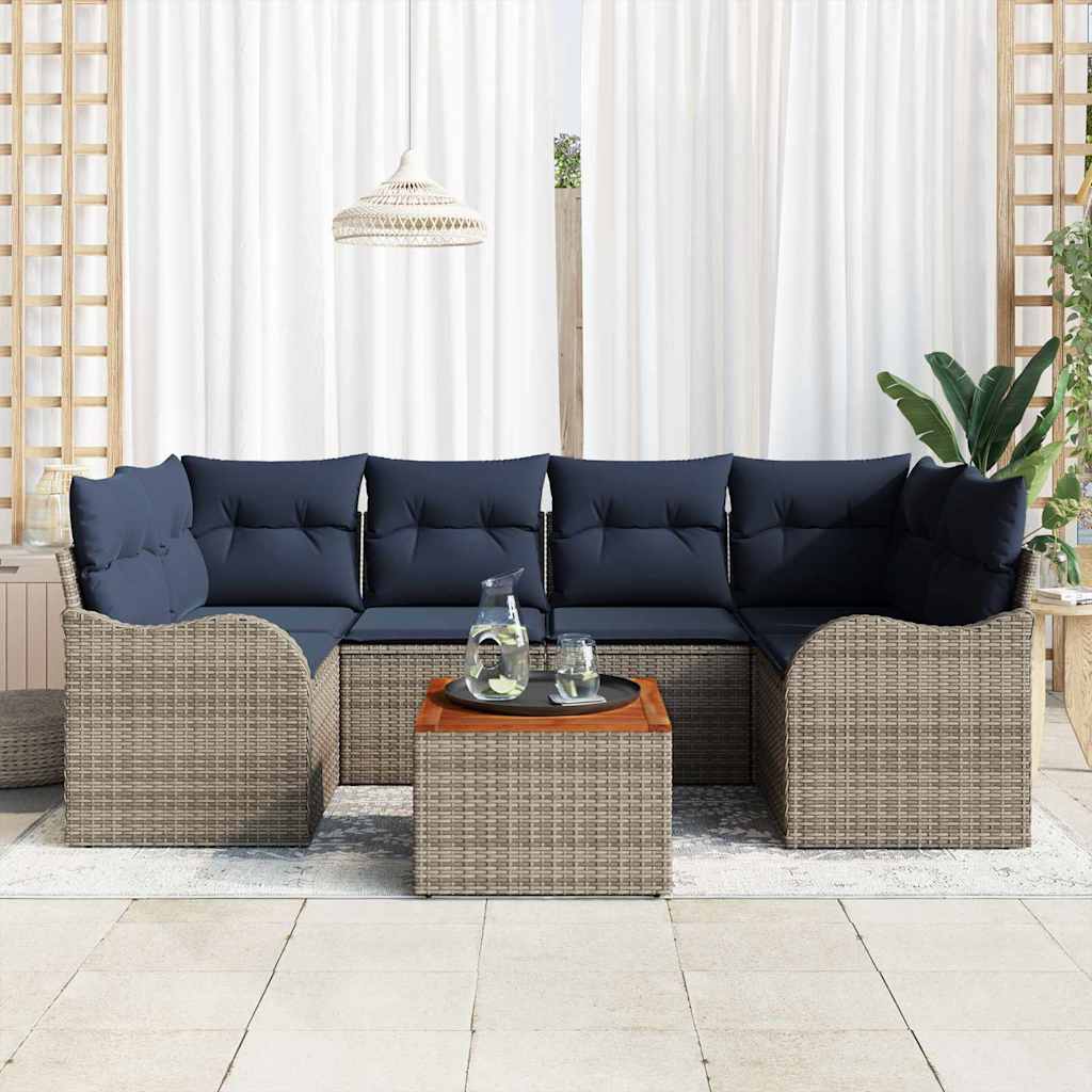 Tuinbankenset 7 st Grijs poly rattan