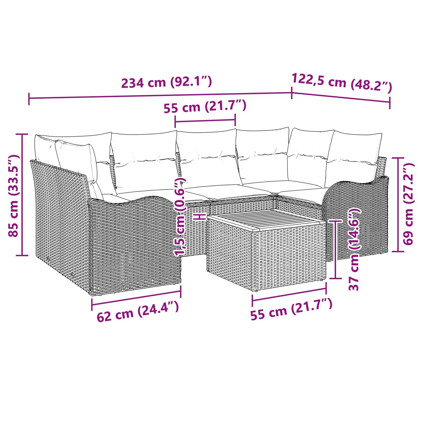 Tuinbankenset 7 st Grijs poly rattan