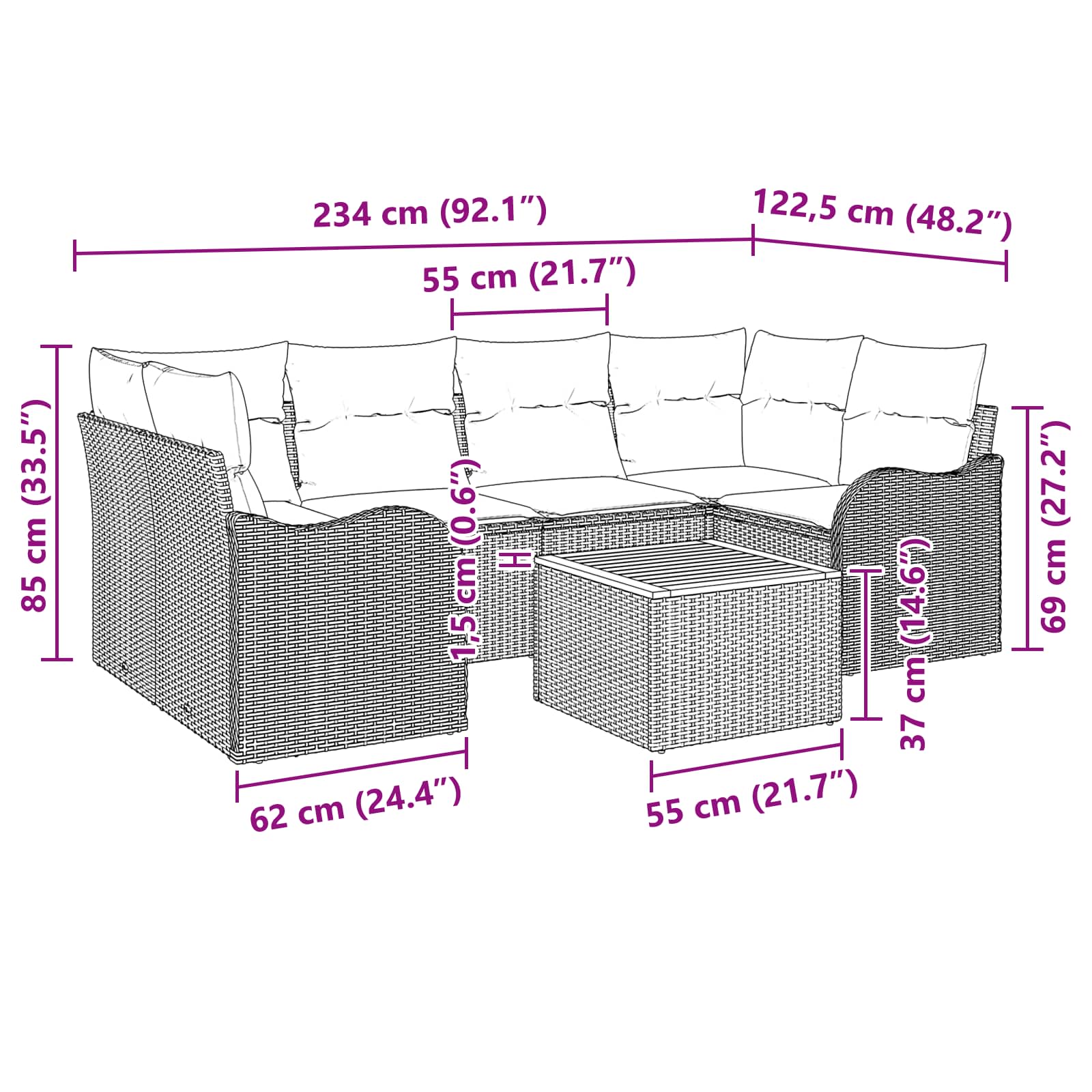 Tuinbankenset 7 st Grijs poly rattan