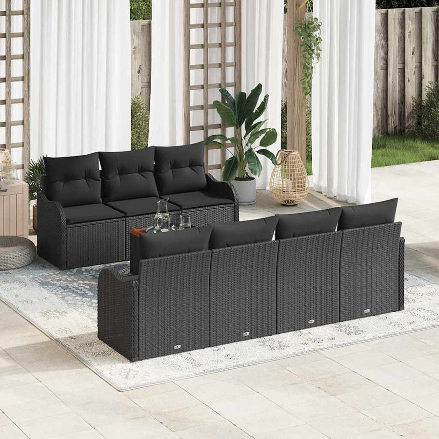 Tuinbankenset met kussen 8 pcs Zwart poly rattan