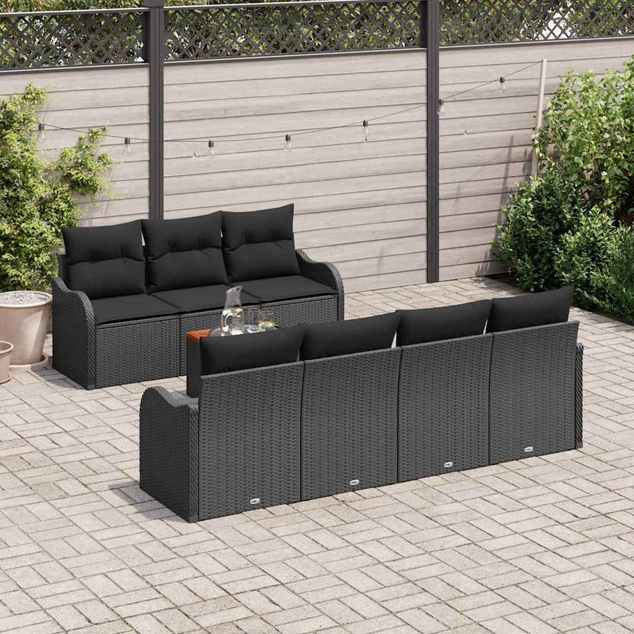 Tuinbankenset met kussen 8 pcs Zwart poly rattan