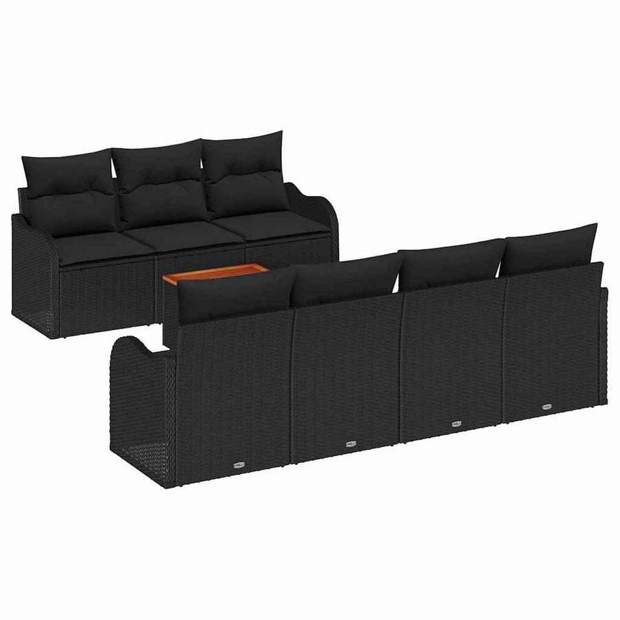Tuinbankenset met kussen 8 pcs Zwart poly rattan