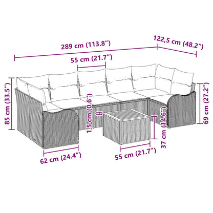 Tuinbankenset met kussen 8 pcs Zwart poly rattan