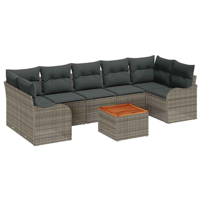 Tuinbankenset met kussen 8 pcs Grijs poly rattan