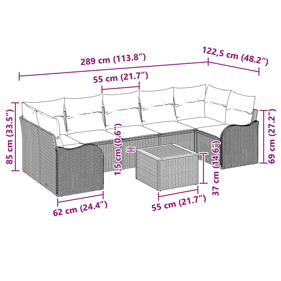 Tuinbankenset 8 st Grijs poly rattan