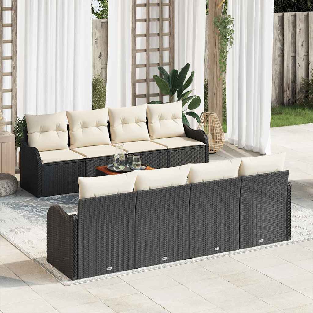 Tuinbankenset met kussen 9 pcs Zwart poly rattan