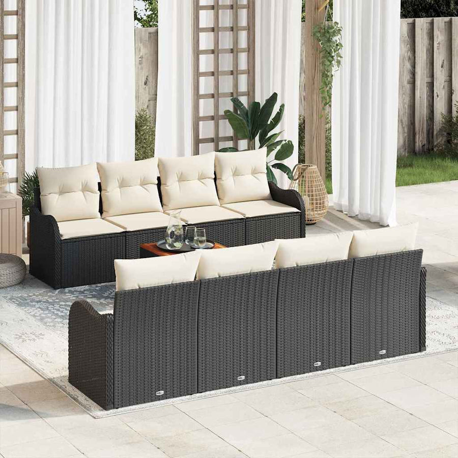 Tuinbankenset met kussen 9 pcs Zwart poly rattan