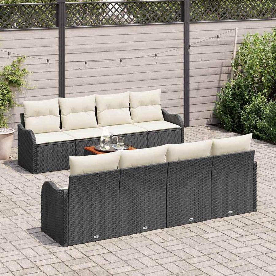 Tuinbankenset met kussen 9 pcs Zwart poly rattan
