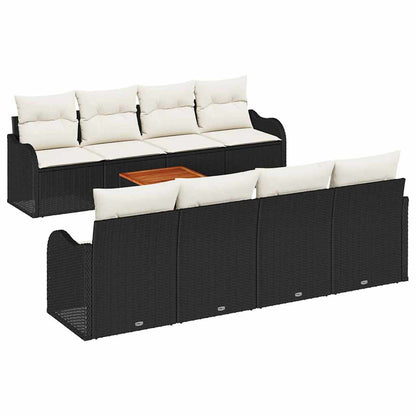 Tuinbankenset met kussen 9 pcs Zwart poly rattan