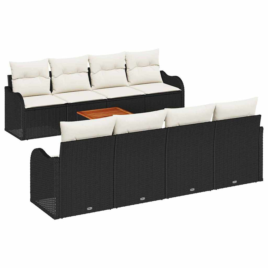 Tuinbankenset met kussen 9 pcs Zwart poly rattan