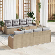Tuinbankenset poly rattan massief acaciahout beige 9-delig