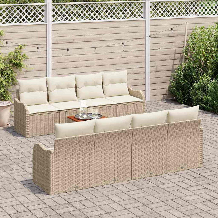 Tuinbankenset met kussen 9 pcs Beige poly rattan