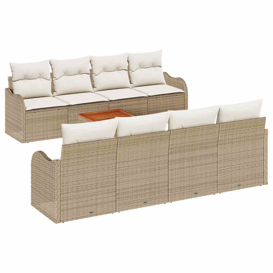 Tuinbankenset met kussen 9 pcs Beige poly rattan