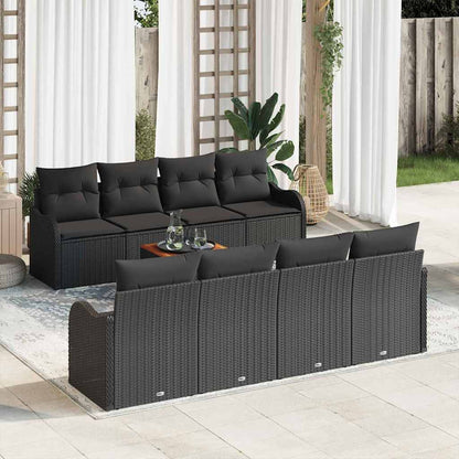 Tuinbankenset met kussen 9 pcs Zwart poly rattan
