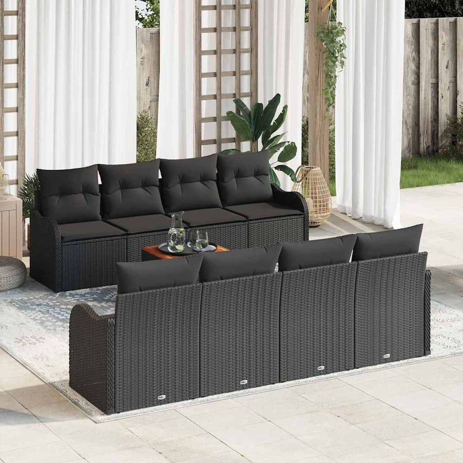 Tuinbankenset met kussen 9 pcs Zwart poly rattan