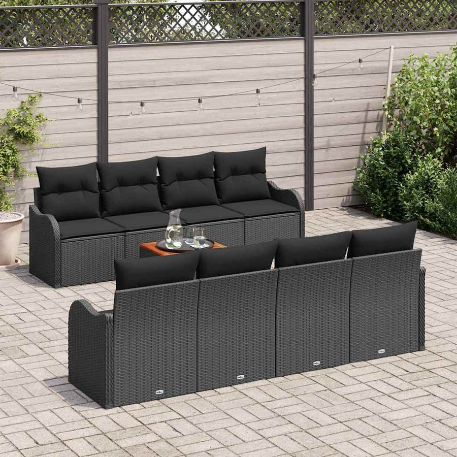 Tuinbankenset met kussen 9 pcs Zwart poly rattan