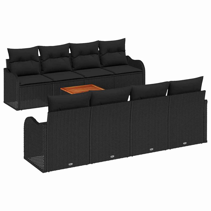 Tuinbankenset met kussen 9 pcs Zwart poly rattan