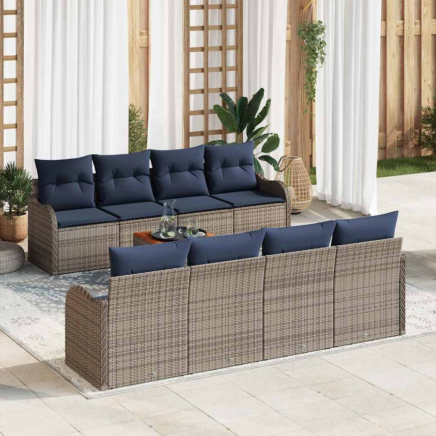 Tuinbankenset 9 st Grijs poly rattan