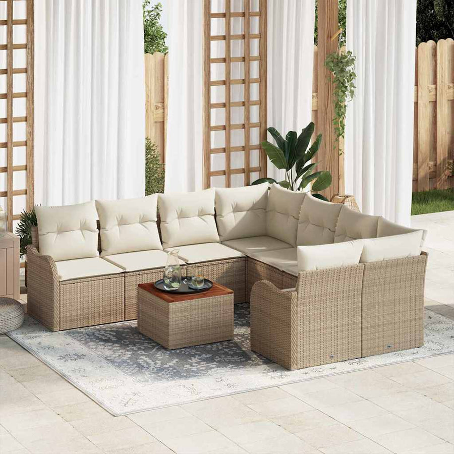 Tuinbankenset met kussen 9 pcs Beige poly rattan