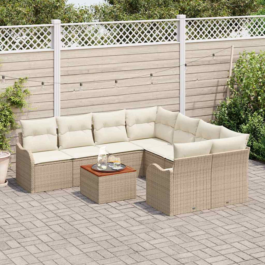 Tuinbankenset met kussen 9 pcs Beige poly rattan