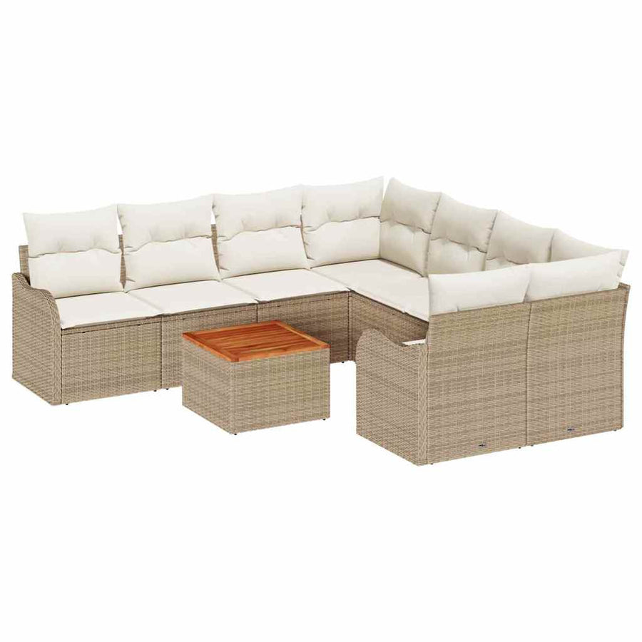 Tuinbankenset met kussen 9 pcs Beige poly rattan