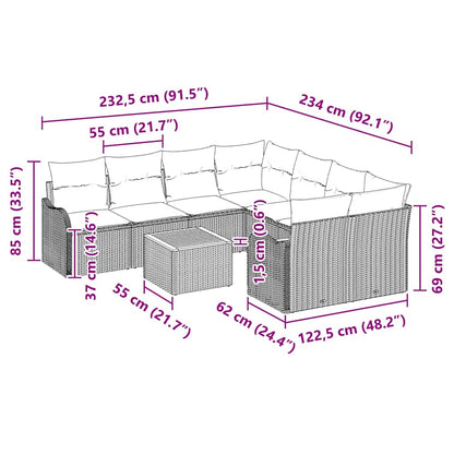 Tuinbankenset met kussen 9 pcs Beige poly rattan