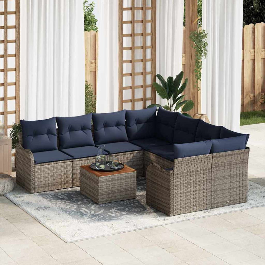 Tuinbankenset 9 st Grijs poly rattan