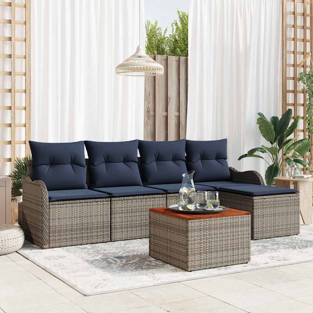 Tuinbankenset 6 st Grijs poly rattan