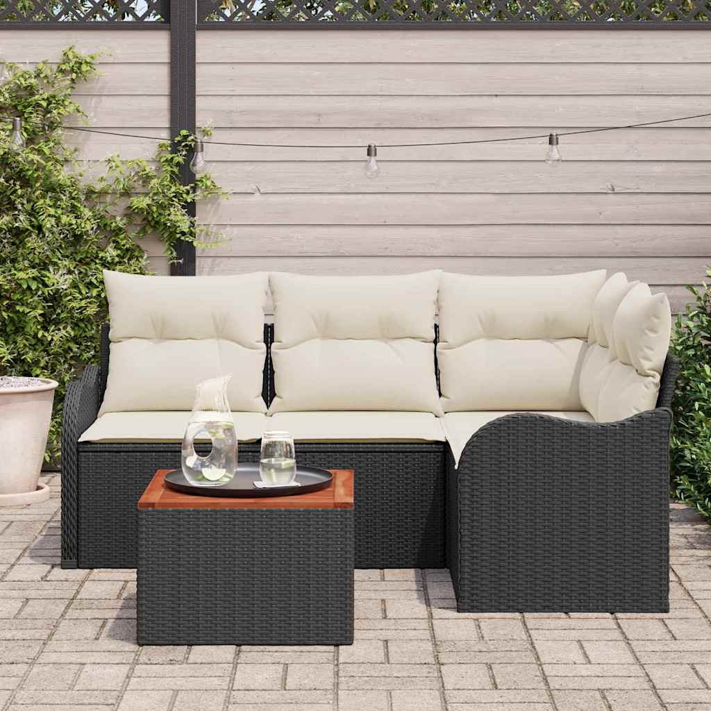 Tuinbankenset met kussen 5 pcs Zwart poly rattan