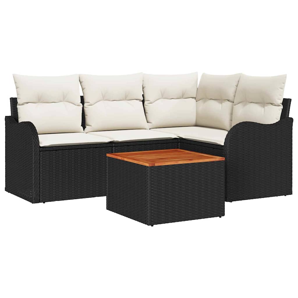 Tuinbankenset met kussen 5 pcs Zwart poly rattan