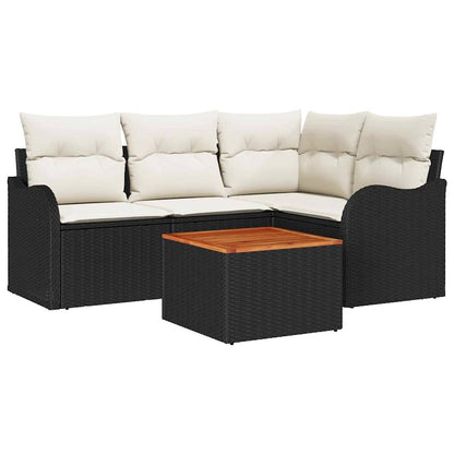 Tuinbankenset met kussen 5 pcs Zwart poly rattan