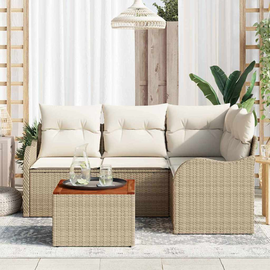 Tuinbankenset met kussen 5 pcs Beige poly rattan