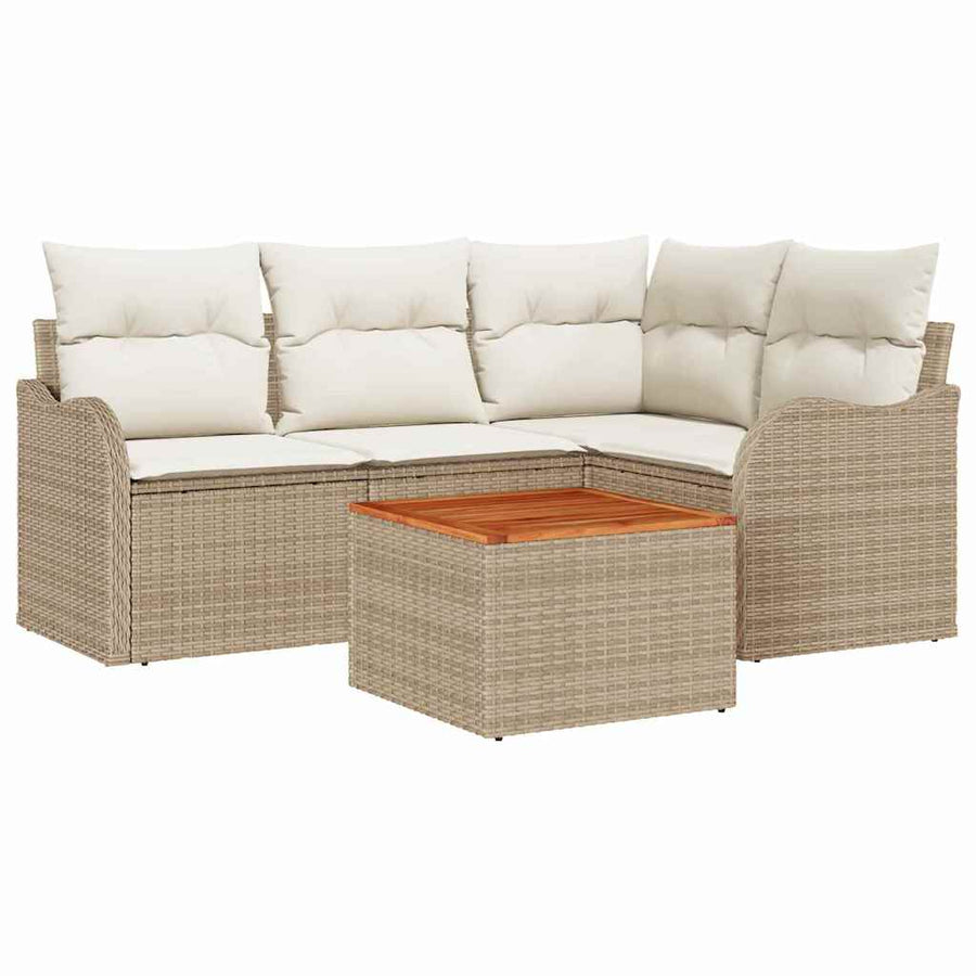 Tuinbankenset met kussen 5 pcs Beige poly rattan
