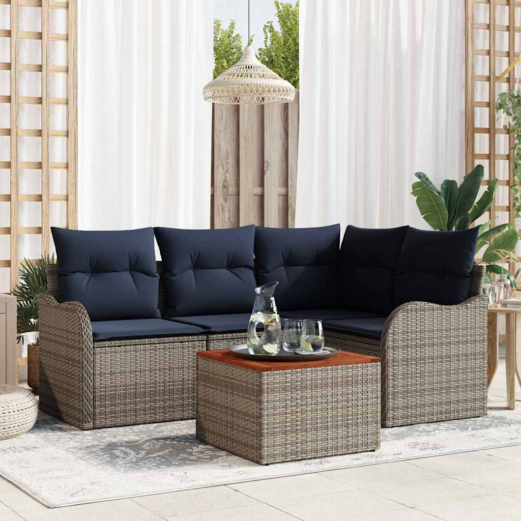 Tuinbankenset 5 st Grijs poly rattan