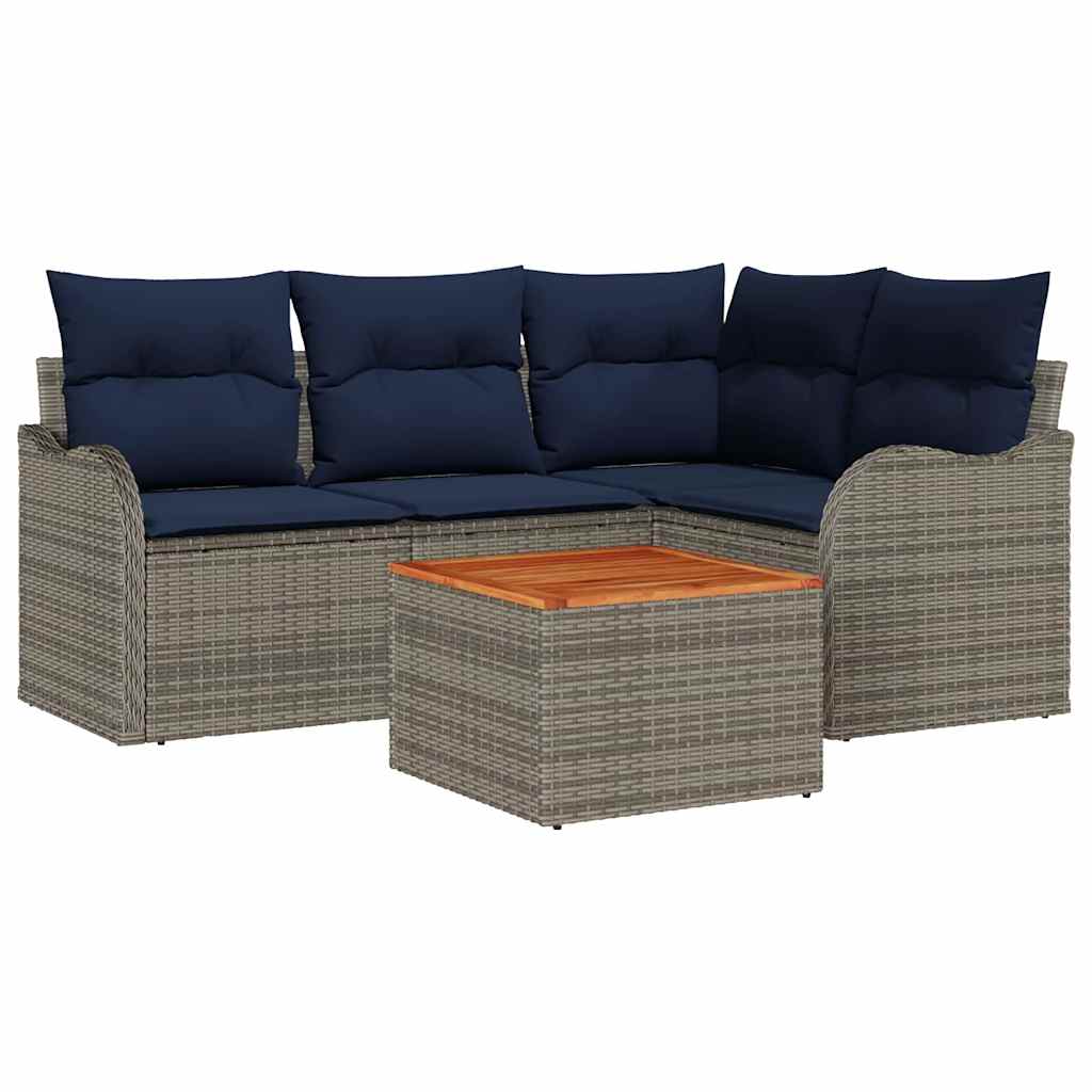 Tuinbankenset 5 st Grijs poly rattan