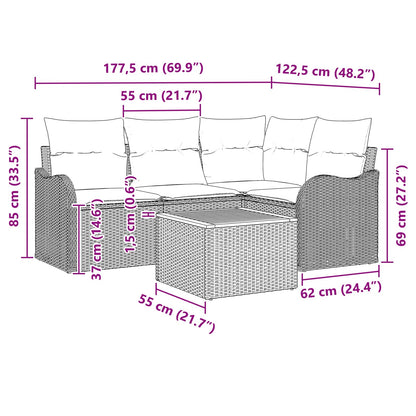 Tuinbankenset 5 st Grijs poly rattan