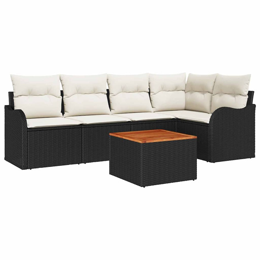 Tuinbankenset met kussen 6 pcs Zwart poly rattan
