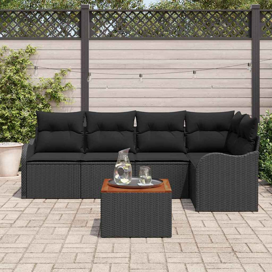 Tuinbankenset met kussen 6 pcs Zwart poly rattan