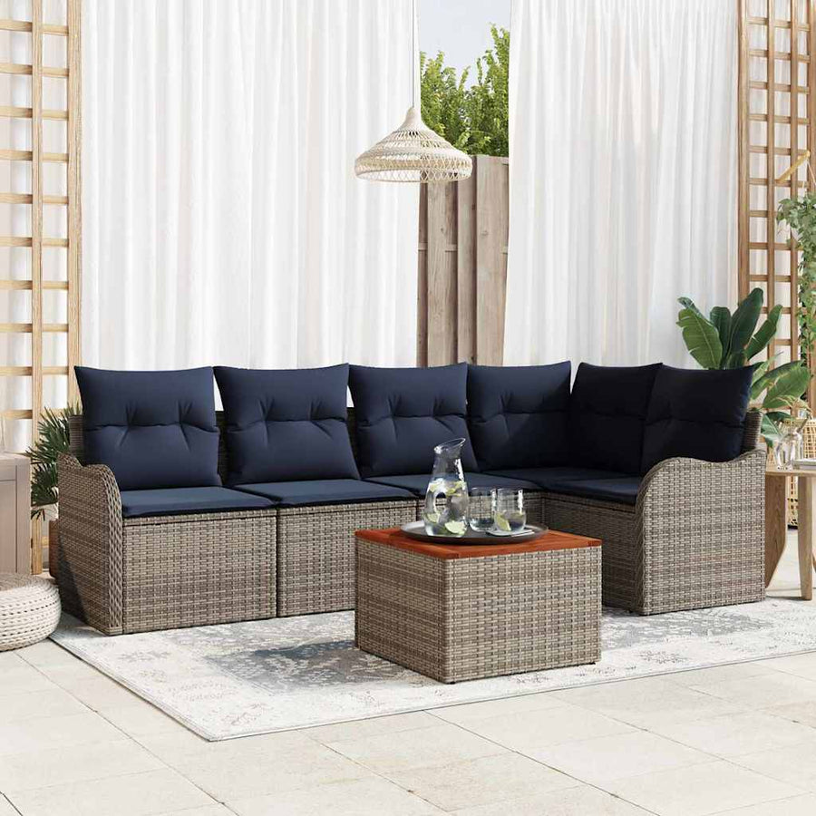Tuinbankenset 6 st Grijs poly rattan
