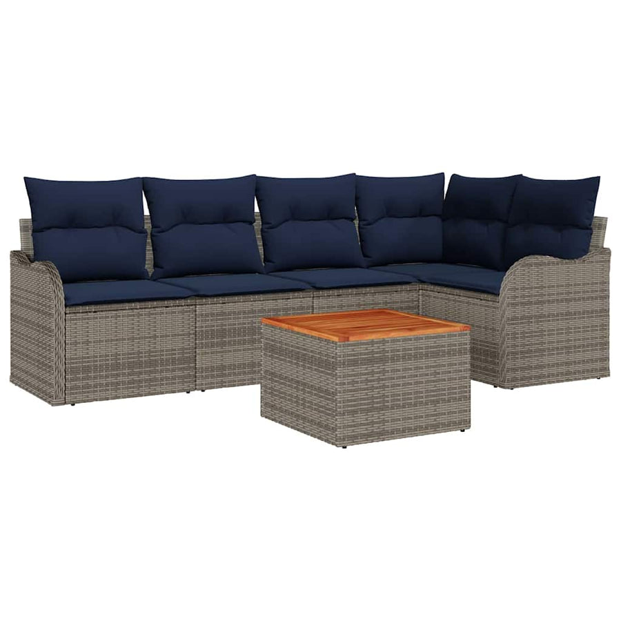 Tuinbankenset 6 st Grijs poly rattan