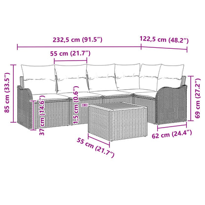 Tuinbankenset 6 st Grijs poly rattan