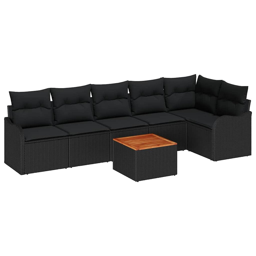 Tuinbankenset met kussen 7 pcs Zwart poly rattan