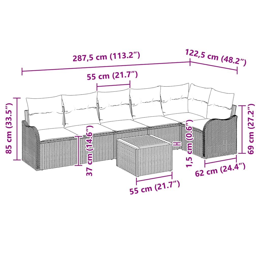 Tuinbankenset met kussen 7 pcs Zwart poly rattan