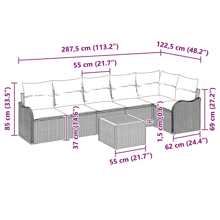 Tuinbankenset met kussen 7 pcs Zwart poly rattan