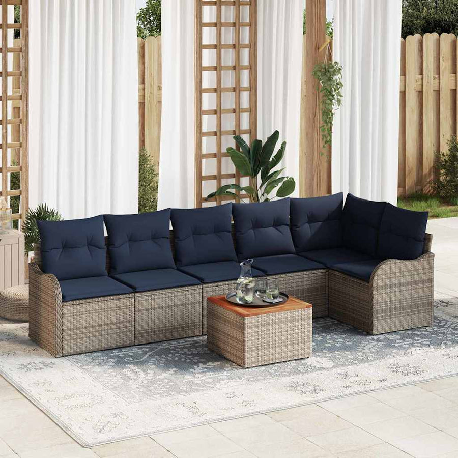 Tuinbankenset 7 st Grijs poly rattan