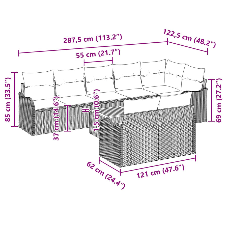 Tuinbankenset 9 st Grijs poly rattan