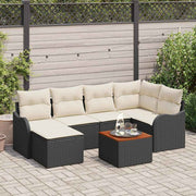 Tuinbankenset poly rattan zwart 7-delig