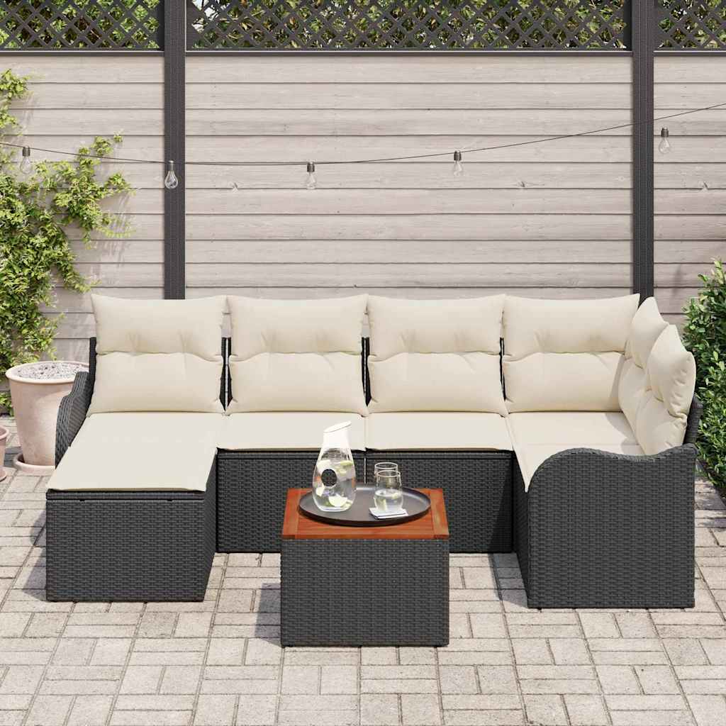 Tuinbankenset met kussen 7 pcs Zwart poly rattan