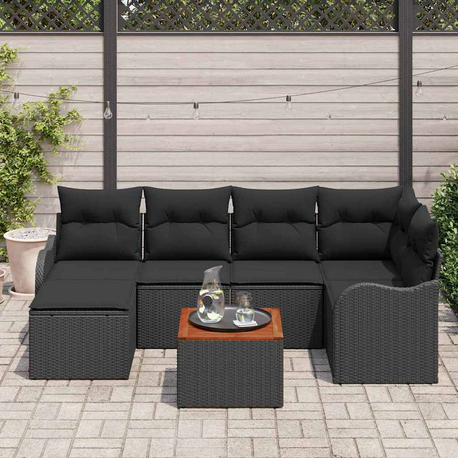 Tuinbankenset met kussen 7 pcs Zwart poly rattan
