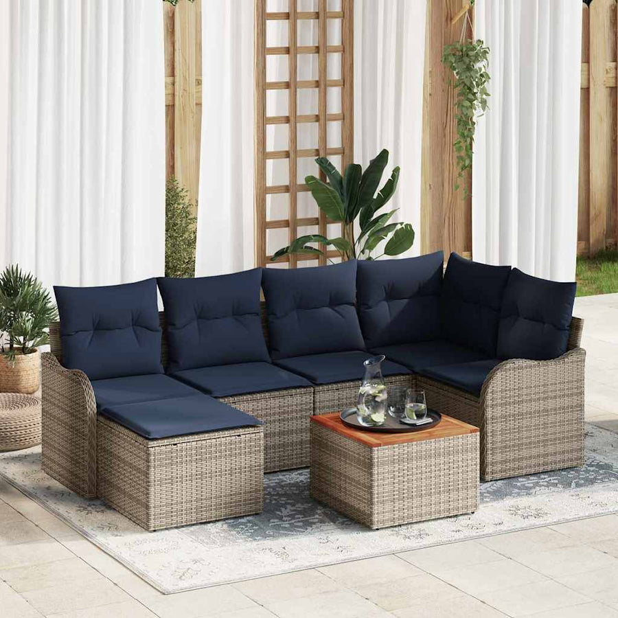 Tuinbankenset 7 st Grijs poly rattan